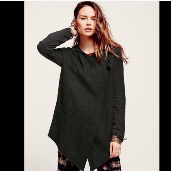 Free People Coat Black Drippy Wool Jacket S Asymmetrical Granola  Boho Festival - Picture 1 of 16
